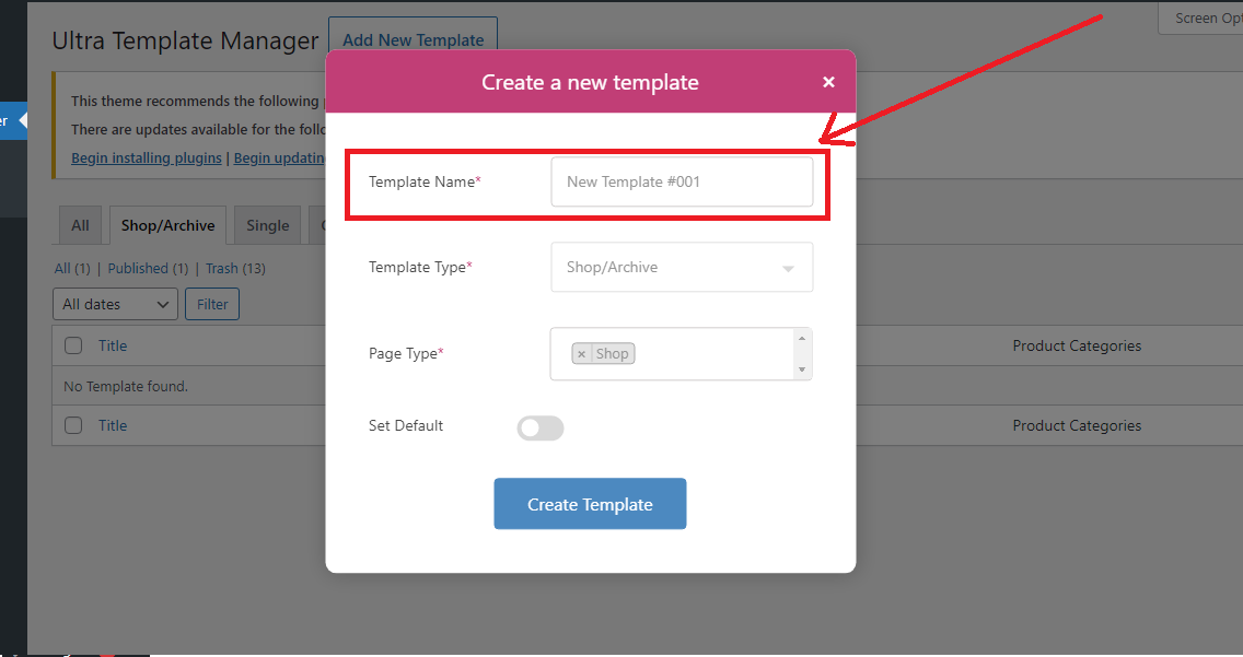 Template builder - Add New template - Template Name